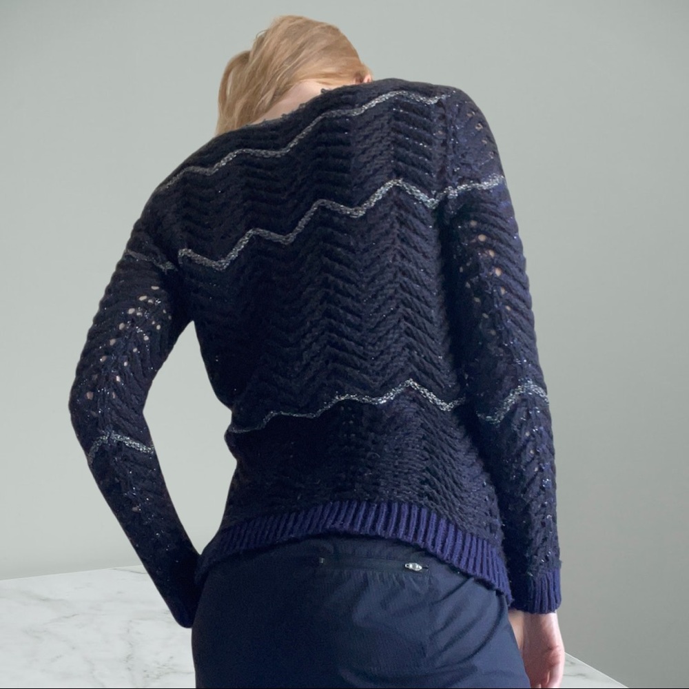 PORTMANS black knitted sweater, size small, metallic silver, black and navy - Picture 3 of 7